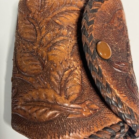VTG Tooled Leather Coin Purse Snap Pouch Floral Roses Hand-Crafted 4.5"x2.5" - Picture 6 of 16